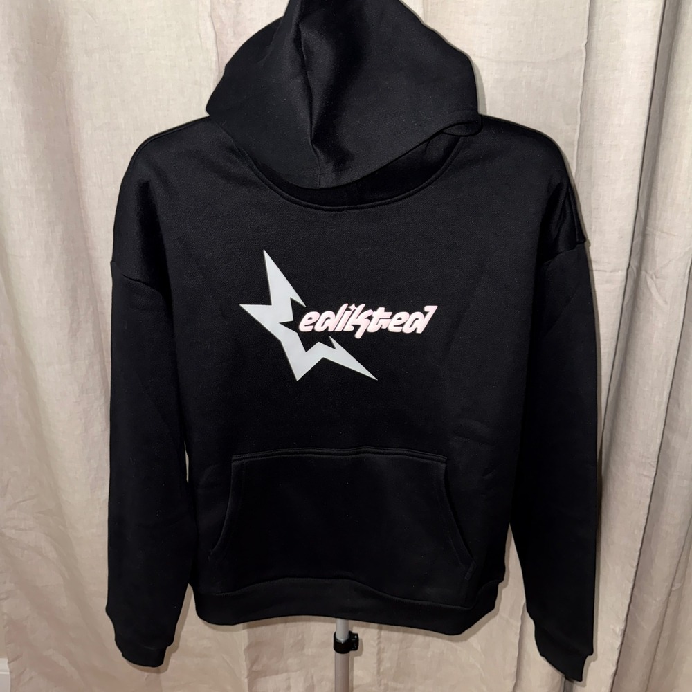 Edikted Star Hoodie Women's S Black Pink Lightning Graphic Y2K NWT